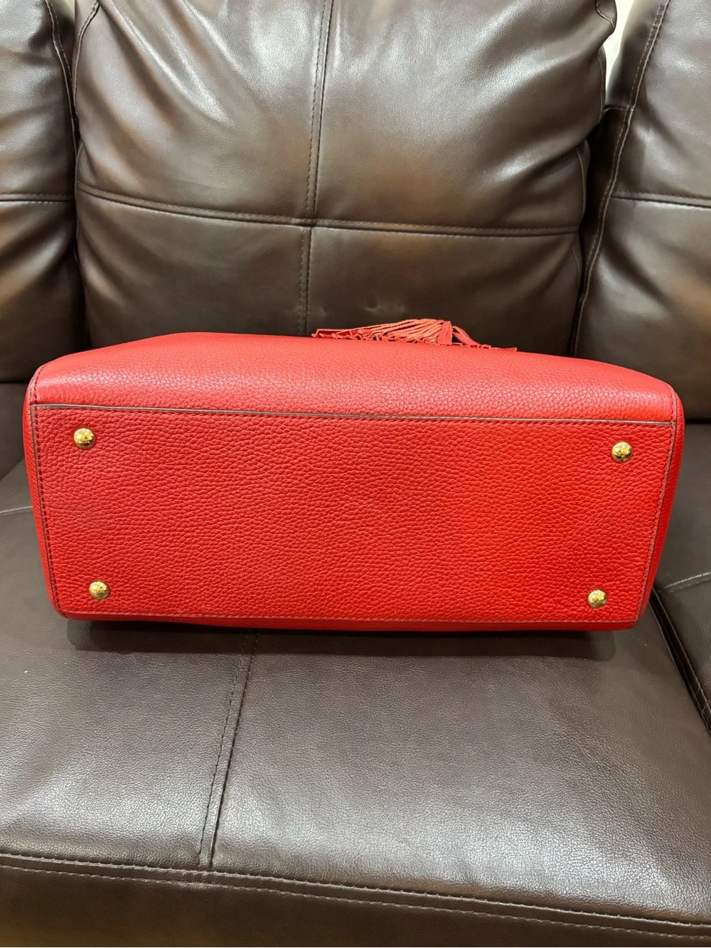NWT Michael Kors Red Sandrine Pebbled Leather Satchel Handbag with Tassel $398